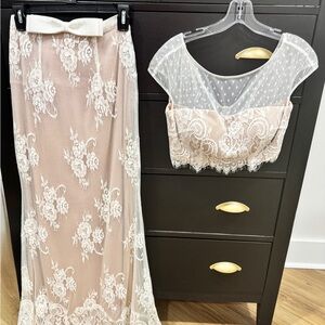 Sherri Hill Blush Pink Lace Two-Piece Set